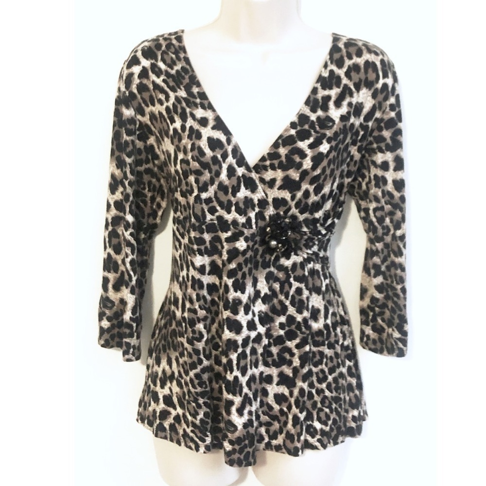 Peck & Peck faux wrap animal print stretchy top